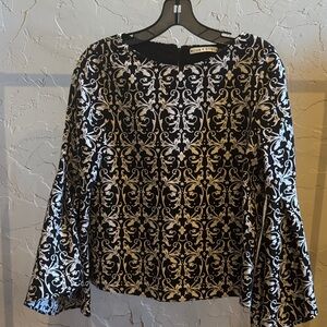 Alice + Olivia Black and White Baroque Blouse